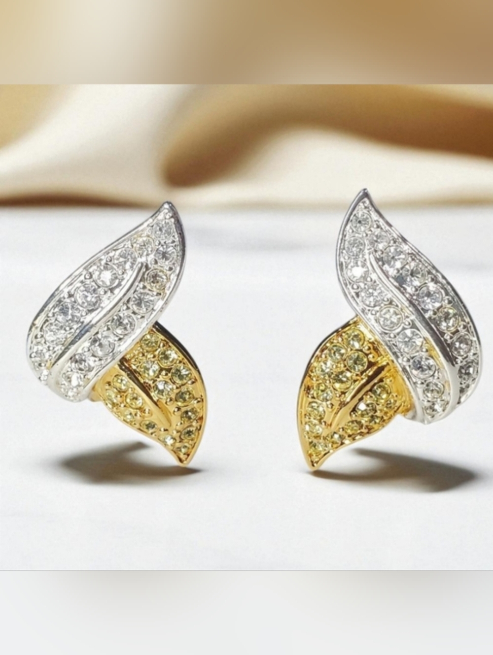 Napier Vintage Gold And Silver Zircon Crystal Clip-on Earrings